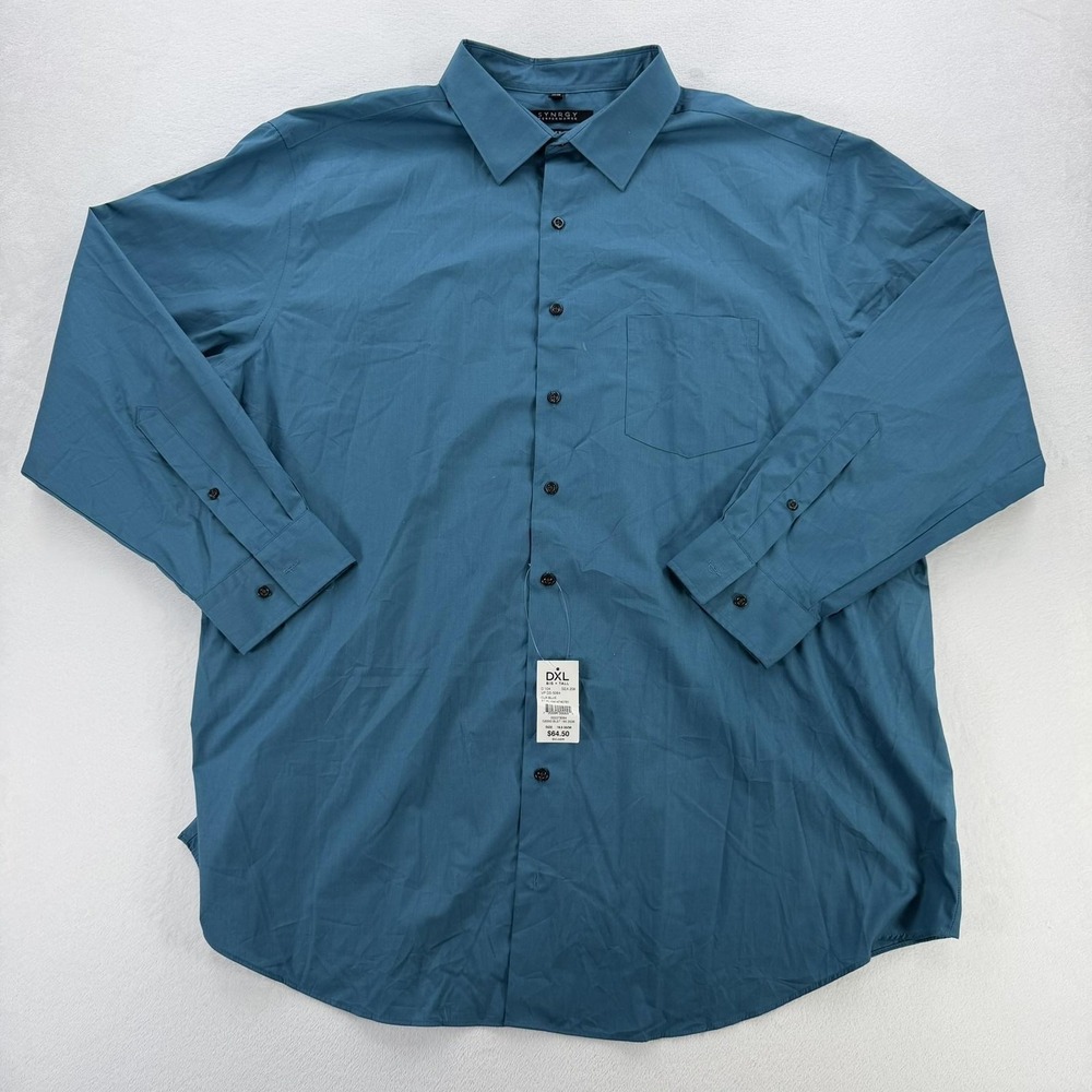 Synrgy Shirt Mens 18.5 35/36 Green Big Tall Stretch Button Up Long Sleeve Dress